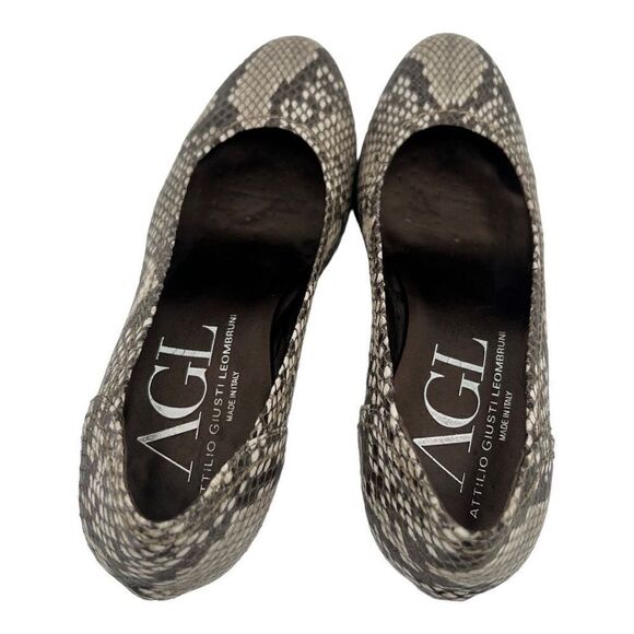 AGL Pumps Shoes Women's 39.5 Multi-Color Almond Toe Snakeskin Embossed Leather - Picture 8 of 12